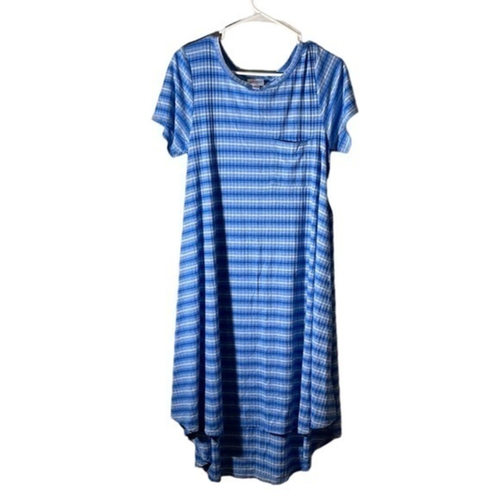 Lularoe Striped Blue White Carly Dress Size Large NWT